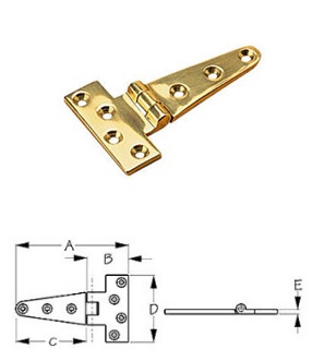 Cast Brass T-Hinges - 4" - Brass Finish