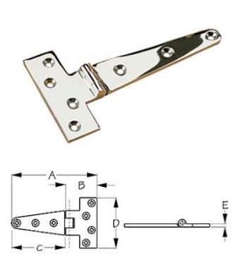 Cast Brass T-Hinges - 6" - Chrome Finish