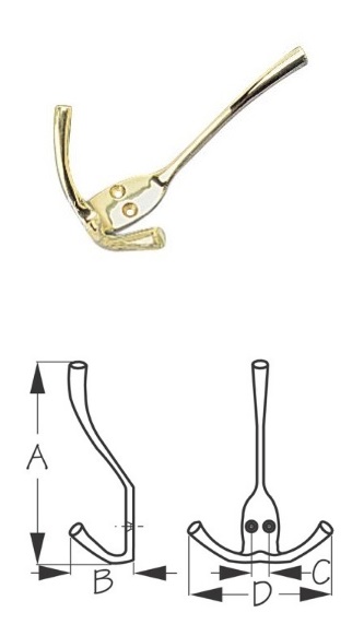 Coat Hooks - Triple - Polished Brass Finish