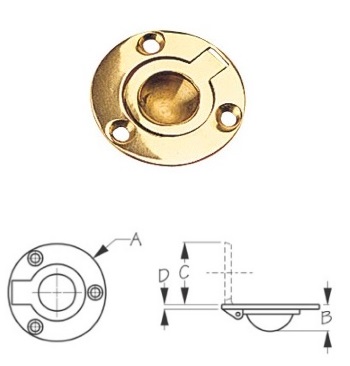 Sea-Dog Cast Brass Round Ring Pull - Flush Handle - Brass Finish - 2"