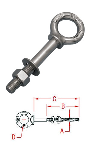 Stainless Shoulder Eye Bolt - 1/2" x 3-1/4"