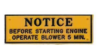 Notice Before Starting Engine Plaque