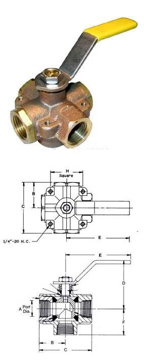 Apollo Fuel Tank Selector Valve - 5 Port - Ball Type - Bronze