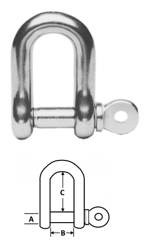 "D" Shackle - Stainless Steel - 3/16"