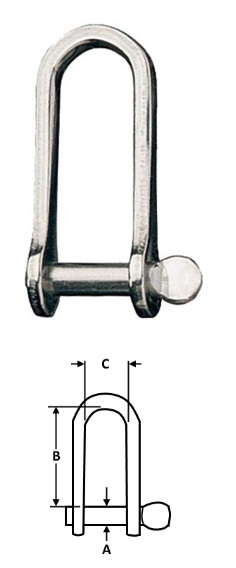 Long "D" Shackle - Stainless Steel - 3/16"