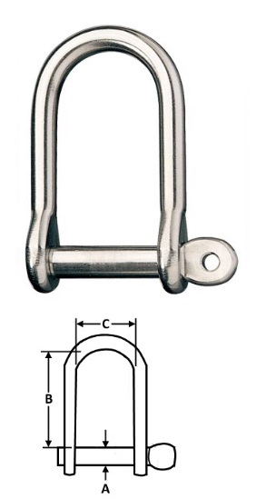 Wide "D" Shackle  - Stainless Steel - 1/2"