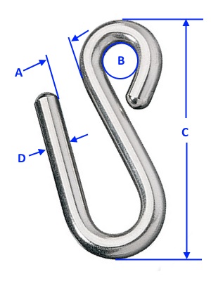 "S" Hook - Stainless Steel - 5/16"