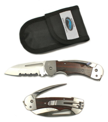 Myerchin Folding Rigging Knife - Captain - Wood Handle - 3/4 Serrated Blade