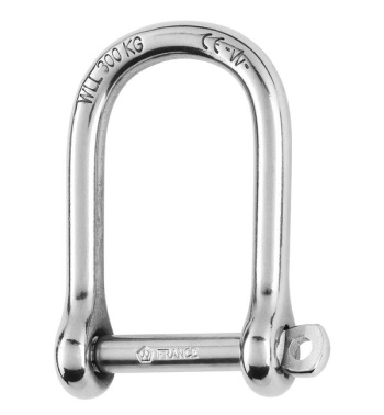 Wide "D" Shackle - Self-Locking - Stainless Steel - 1/4"