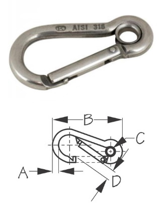 Carbine Snap Hooks w/Eye Insert - Stainless Steel - Small