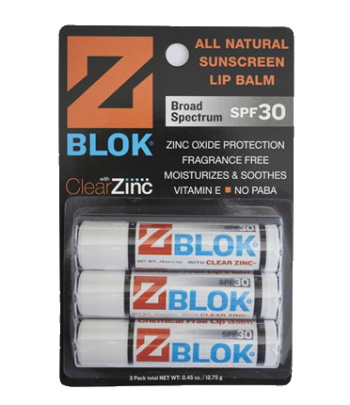 "Z Blok" Sunscreen Lip Balm with Clear Zink SPF 30+