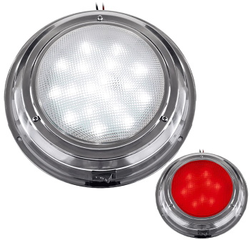 Advanced LED Highly Polished Stainless Steel Nav. LED Dome Light w/White & Red LEDs - 7"